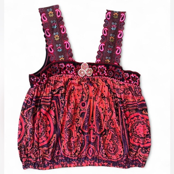 Free People Tops - Free People Paisley Top Coral Color with Embroidery